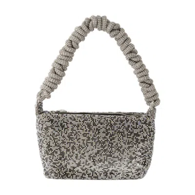 Kara Structured Rhinestone Shoulder Bag With Woven Jewel Handle In Gray