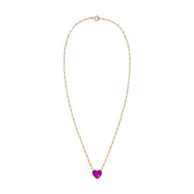 Yvonne Léon Small Solitary Heart Necklace In 9 Carat Gold And Diamonds In Gold