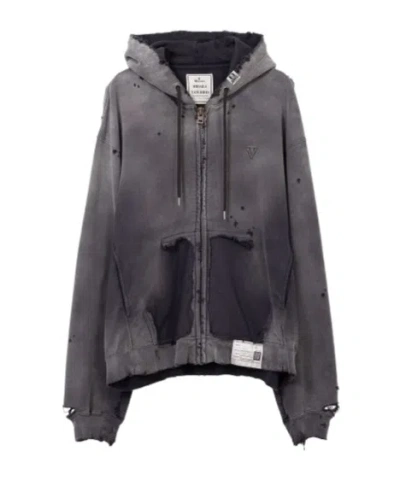 Miharayasuhiro Hooded Sweatshirt With Distressed Finish And Front Pockets In Gray