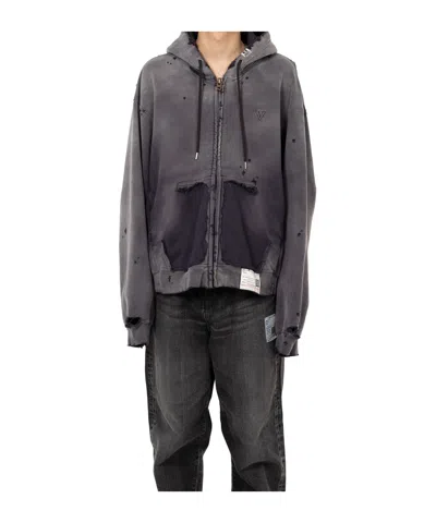Miharayasuhiro Hooded Sweatshirt With Distressed Finish And Front Pockets In Gray