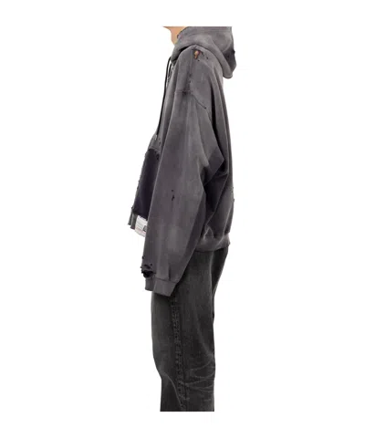 Miharayasuhiro Hooded Sweatshirt With Distressed Finish And Front Pockets In Gray