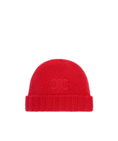 Celine Triomphe Beanie In Cashmere And Silk In Red