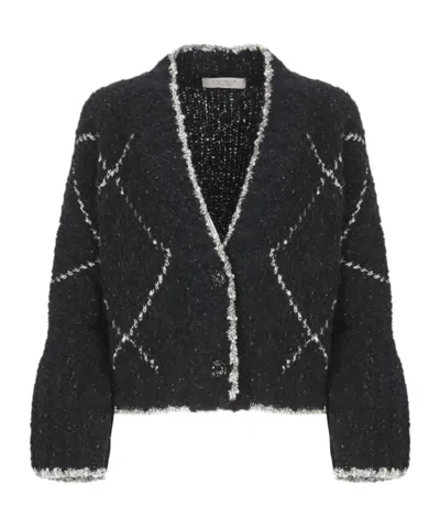 D Exterior Cardigan With Geometric Pattern In Black