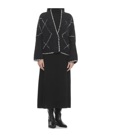 D Exterior Cardigan With Geometric Pattern In Black