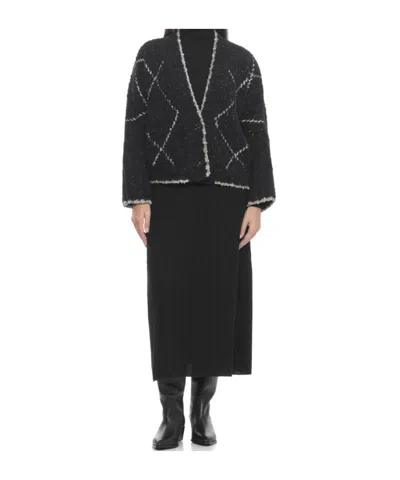 D Exterior Cardigan With Geometric Pattern In Black