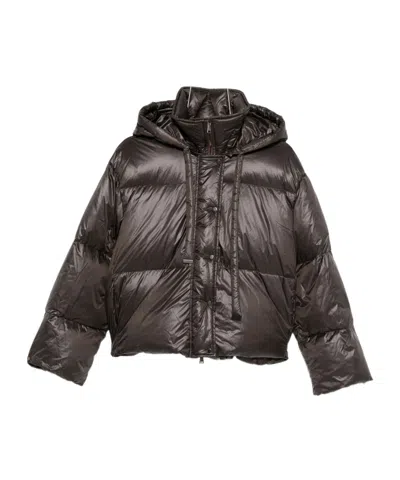 Antonelli Cropped Brown Puffer Jacket With High Collar In Black