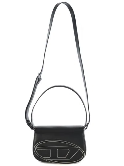 Diesel Rectangular Leather Shoulder Bag With Single Handle In Black