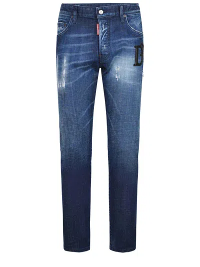 Dsquared2 Distressed Blue Denim Jeans With Concealed Fly In Blue