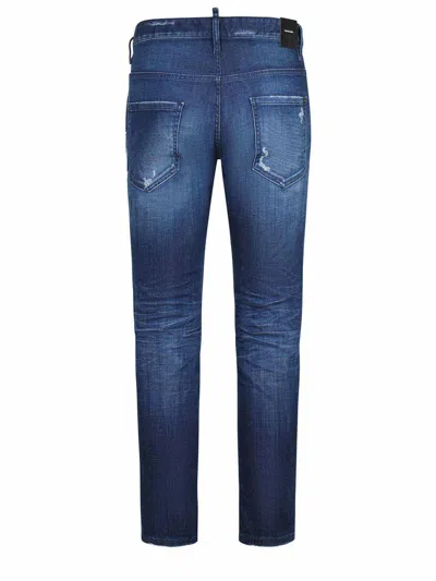 Dsquared2 Distressed Blue Denim Jeans With Concealed Fly In Blue