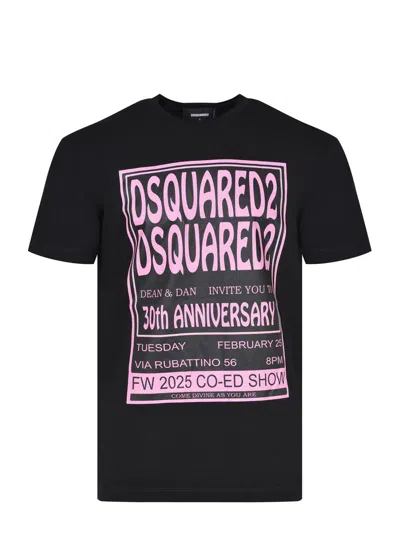 Dsquared2 Black T-shirt With 30th Anniversary Pink Print In Black