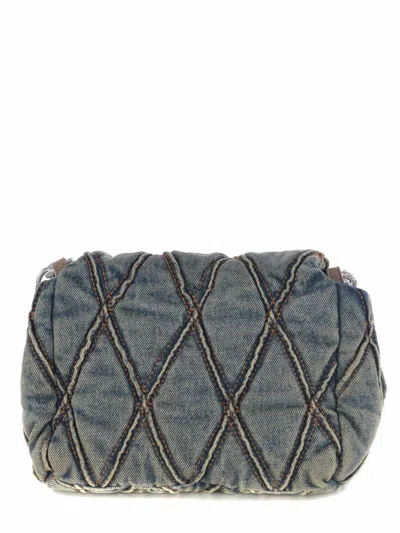 Diesel Logo Charm Denim Shoulder Bag In Blue