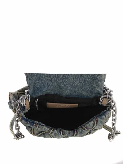 Diesel Logo Charm Denim Shoulder Bag In Blue