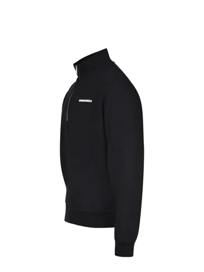 Dsquared2 Men Black High Neck Sweatshirt With Lettering Logo On The Front In Cotton Man In Black
