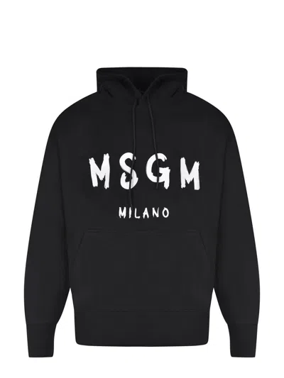 Msgm Logo-print Drawstring Hoodie In Black