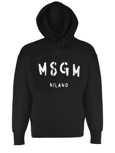 Msgm Logo-print Drawstring Hoodie In Black
