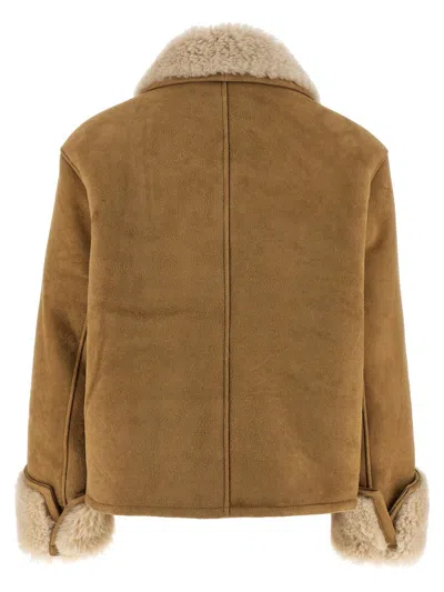 Ami Alexandre Mattiussi Shearling Leather Outerwear Featuring Pockets In Brown