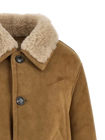 Ami Alexandre Mattiussi Shearling Leather Outerwear Featuring Pockets In Brown