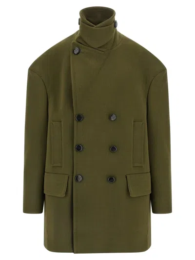 Namacheko Double-breasted Coat Featuring Structured Shoulders In Green