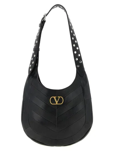 Valentino Hoboho Small Shoulder Bag With Studded Strap In Black