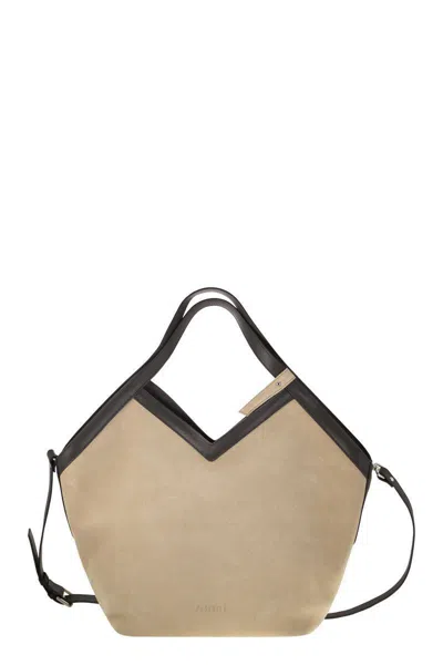 Peserico Suede Shopping Bag In Neutral