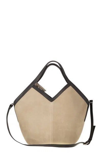 Peserico Suede Shopping Bag In Neutral