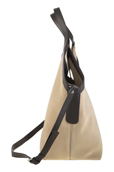 Peserico Suede Shopping Bag In Neutral