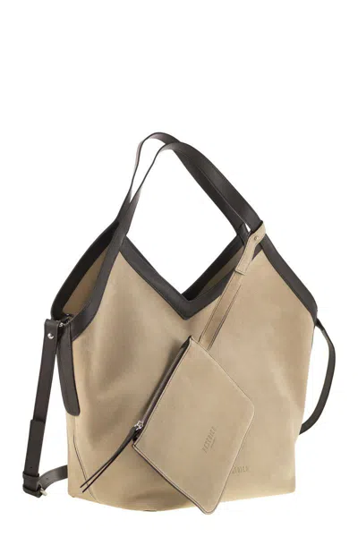 Peserico Suede Shopping Bag In Neutral