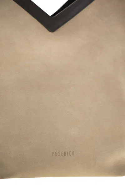 Peserico Suede Shopping Bag In Neutral