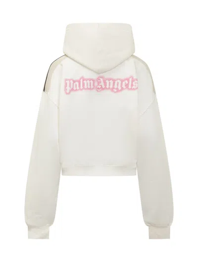 Palm Angels White Sweatshirt With Pink Embroidered Logo