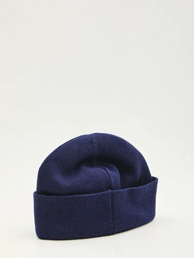 Valentino Garavani Cotton And Wool Blend Beanie With Turn-up Brim In Blue