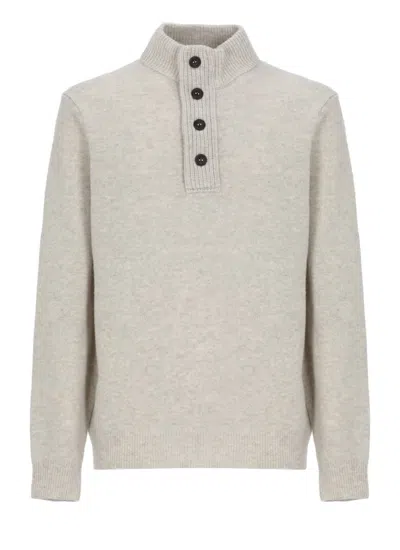 Barbour Buttoned High Neck Sweater In Neutral