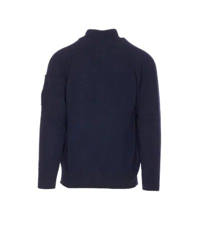 C.p. Company High Neck Knitwear With Arm Patch Detail In Blue