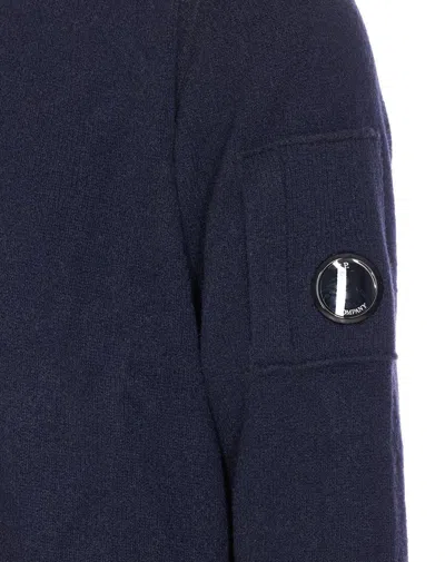 C.p. Company High Neck Knitwear With Arm Patch Detail In Blue