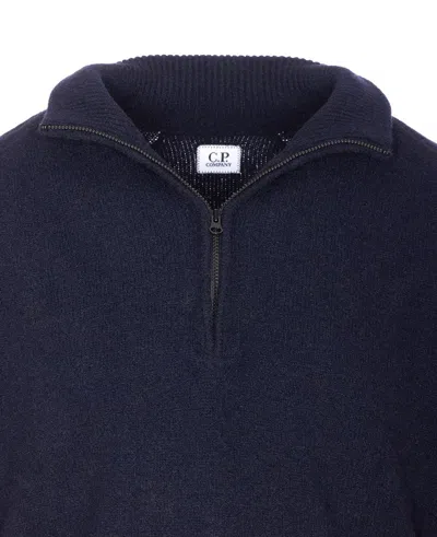 C.p. Company High Neck Knitwear With Arm Patch Detail In Blue
