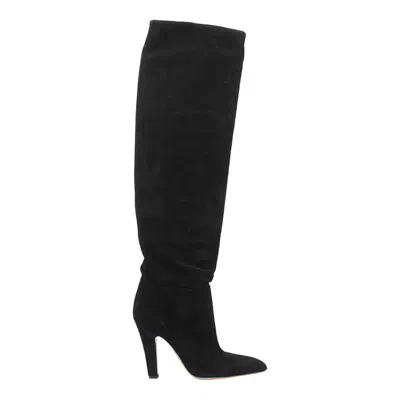 Paris Texas Over-the-knee Suede Pointed Toe Boots In Black