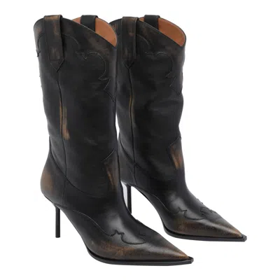 Paris Texas Western Inspired Mid-calf Stiletto Boots In Animal Print
