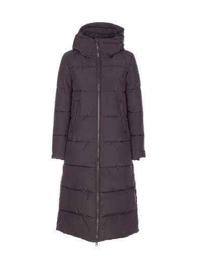 Save The Duck Brown Black Long Down Jacket In Brown