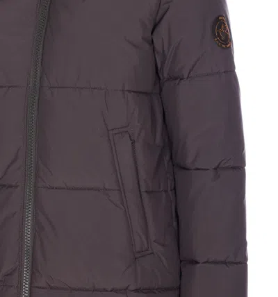 Save The Duck Brown Black Long Down Jacket In Brown