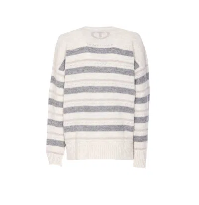 Twinset Horizontal Striped Knit Sweater With V-neckline In Gray