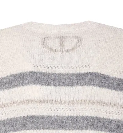 Twinset Horizontal Striped Knit Sweater With V-neckline In Gray