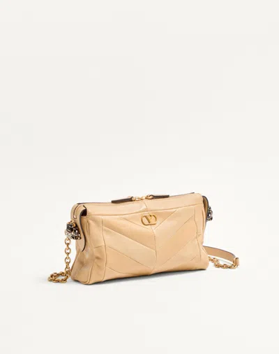 Valentino Garavani Panthea Small Shoulder Bag In Nappa Leather With A Chevron Pattern In Brown