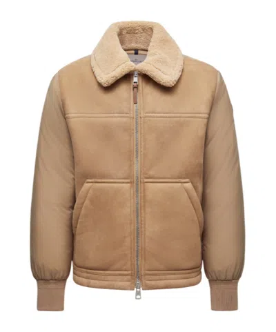 Moncler Tonnay Suede And Shearling Down Jacket In Brown