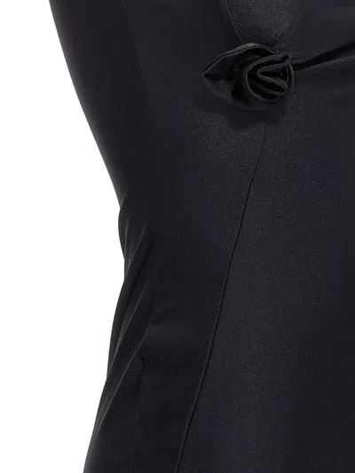 Coperni Long Black Asymmetric Dress With Roses Applications In Stretch Polyamide Woman In Black