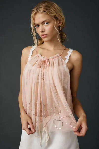 Kimchi Blue Bright Eyes Sequin Embellished Sheer Mesh Cami In Pink, Women's At Urban Outfitters In Pink