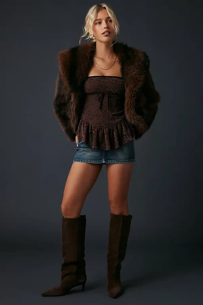 Kimchi Blue Lauren Velvet Bow Trim Lace Tube Top In Brown, Women's At Urban Outfitters In Animal Print