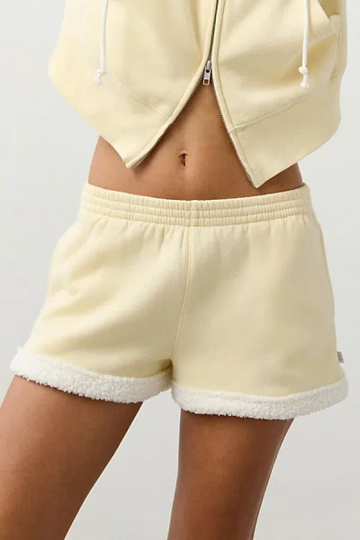 Out From Under Snow Days Fleece Trim Sweat Short In Light Yellow, Women's At Urban Outfitters In Yellow