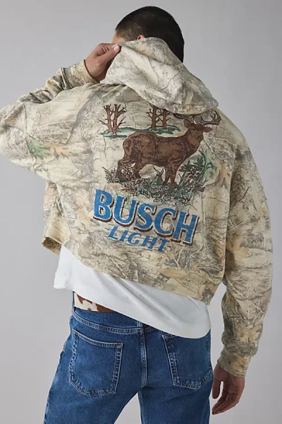Urban Outfitters Busch Light Deer Graphic Camo Boxy Cropped Hoodie Sweatshirt In Camo, Men's At  In Neutral