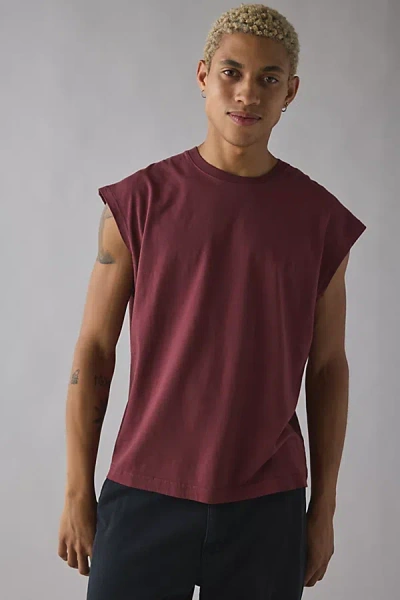 Standard Cloth Luca Cutoff Tee In Maroon, Men's At Urban Outfitters In Burgundy