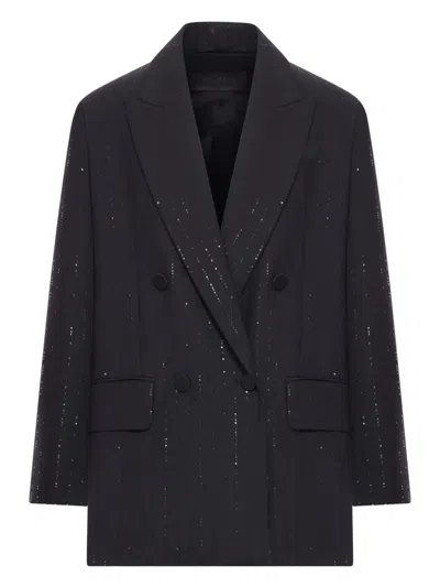 Max Mara Black Double-breasted Sequin Wool Blazer In Black