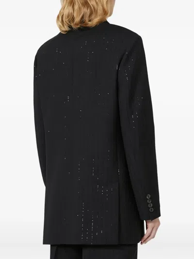 Max Mara Black Double-breasted Sequin Wool Blazer In Black